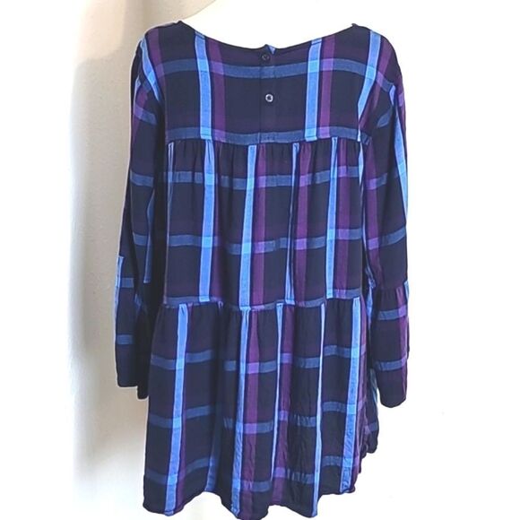 EVRI Blue & Purple Plaid Babydoll Top, Bell Sleeves, Size 1X - Picture 7 of 10